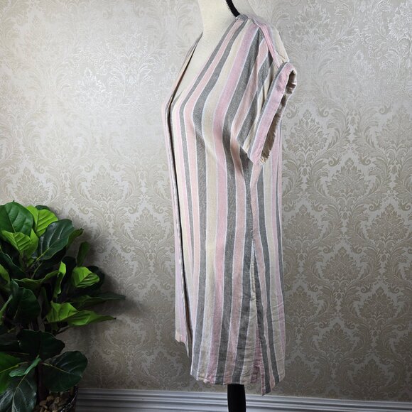 Caslon Size Medium Striped Shirt Dress Linen Blend Rolled Cuffs Button Front - Picture 5 of 14